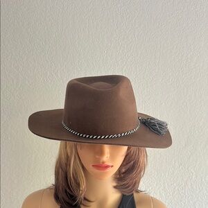 ❤️Chocolate Brown Wide-Brim Fedora Hat with Braided Band🌸